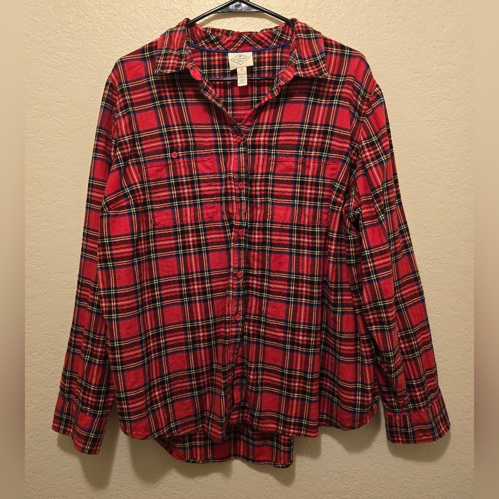ST.JOHNS BAY Red Flannel Button Up Top